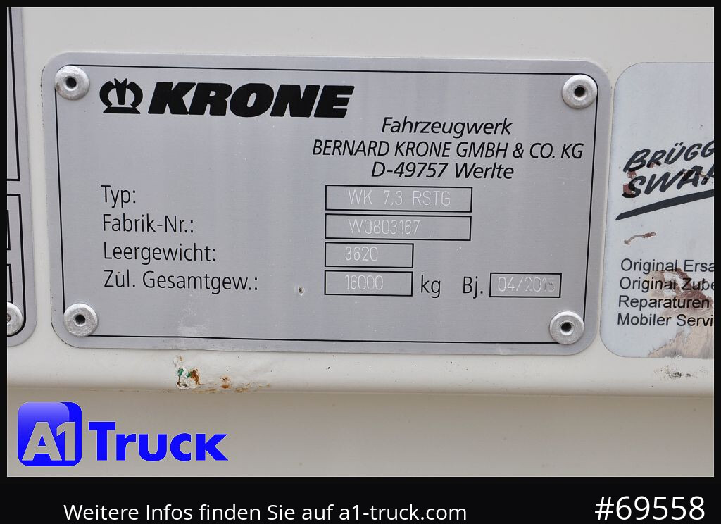 Carroçaria para furgões KRONE WB BDF 7,45 Koffer,  2750mm innen, 20 x vorhanden