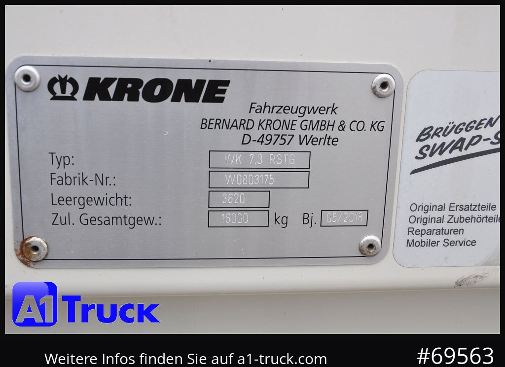 Carroçaria para furgões KRONE WB BDF 7,45 Koffer,  2750mm innen, 20 x vorhanden