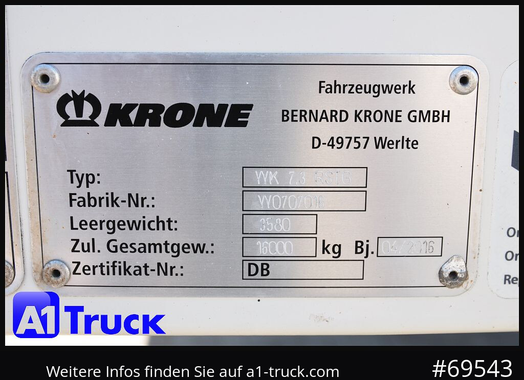 Carroçaria para furgões KRONE WB BDF 7,45 Koffer,  2750mm innen, 20 x vorhanden