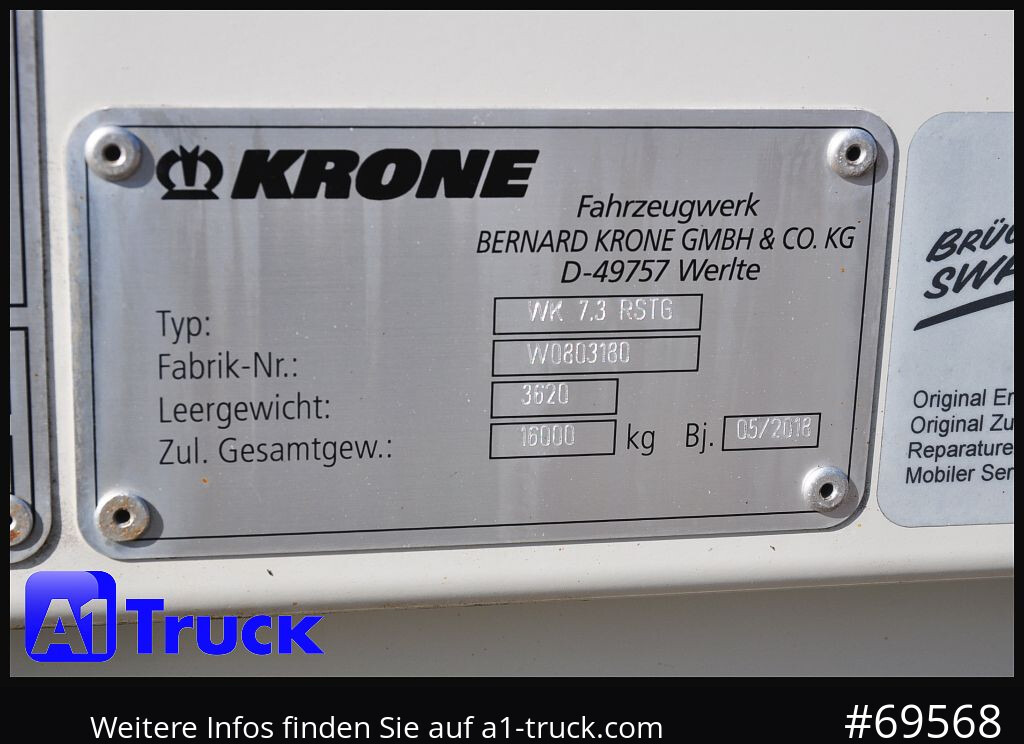 Carroçaria para furgões KRONE Wechselbrücke BDF 7,45 Koffer,  Textil 2750mm innen, 20 x vorhanden