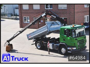 Scania G360, MKG Kran, 3 Seiten Kipper, Schalengreifer,  - camião grua