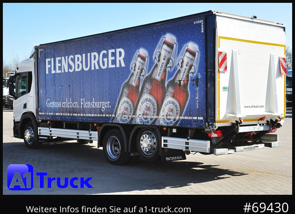 Camião transporte de bebidas SCANIA P 320 P 6x2,, Getränke, Lenkachse, LBW: Dhollandia DHLM 30