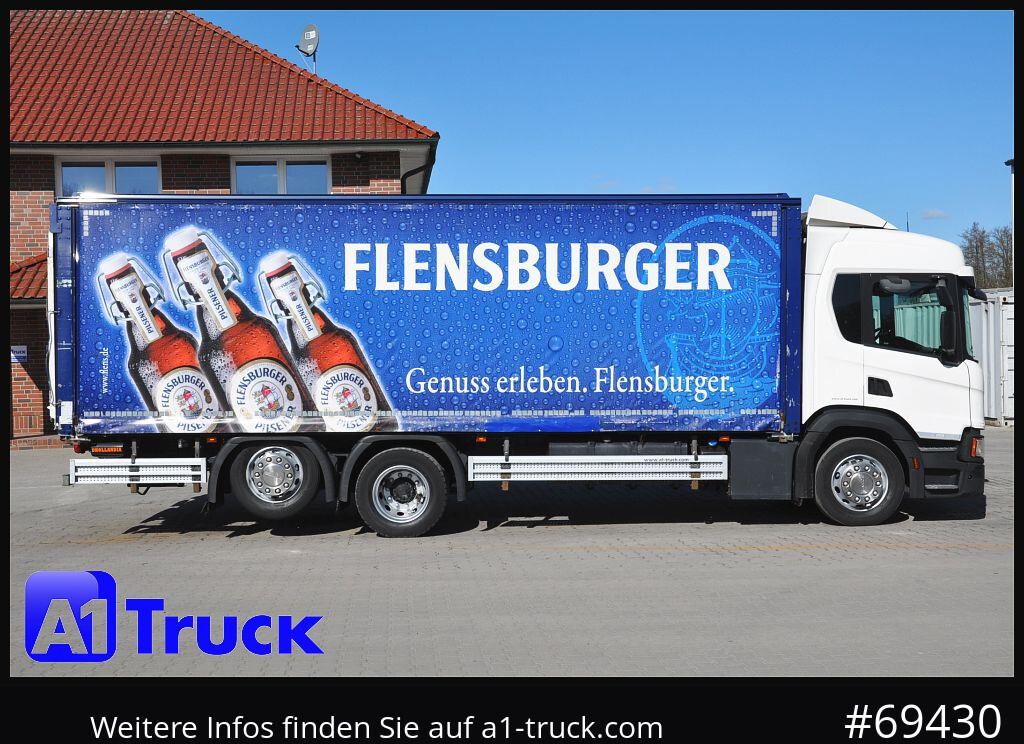 Camião transporte de bebidas SCANIA P 320 P 6x2,, Getränke, Lenkachse, LBW: Dhollandia DHLM 30
