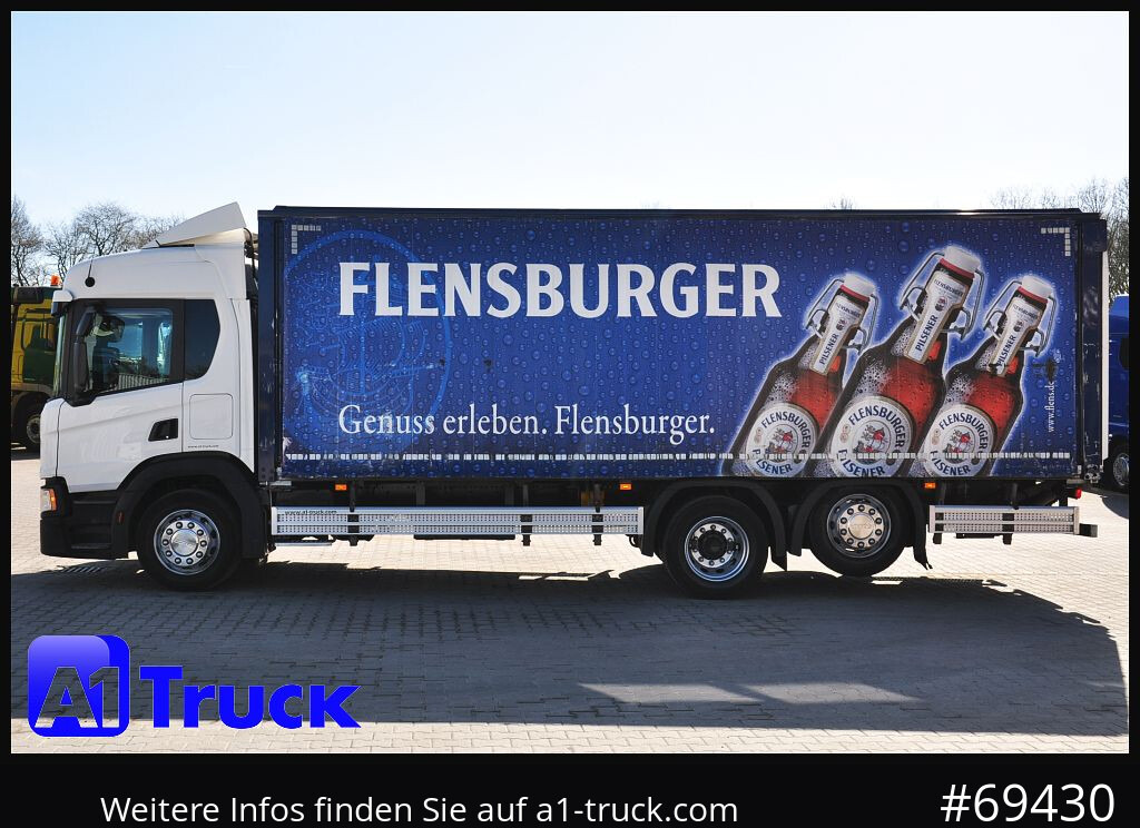 Camião transporte de bebidas SCANIA P 320 P 6x2,, Getränke, Lenkachse, LBW: Dhollandia DHLM 30