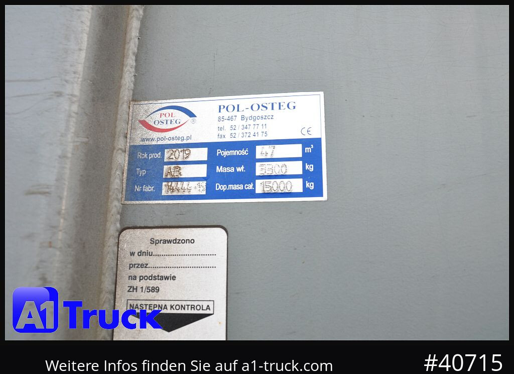 Camião POL OSTEG Abrollcontainer 47,m³, Mulde, 1 seitig Schiebeplane, Plane