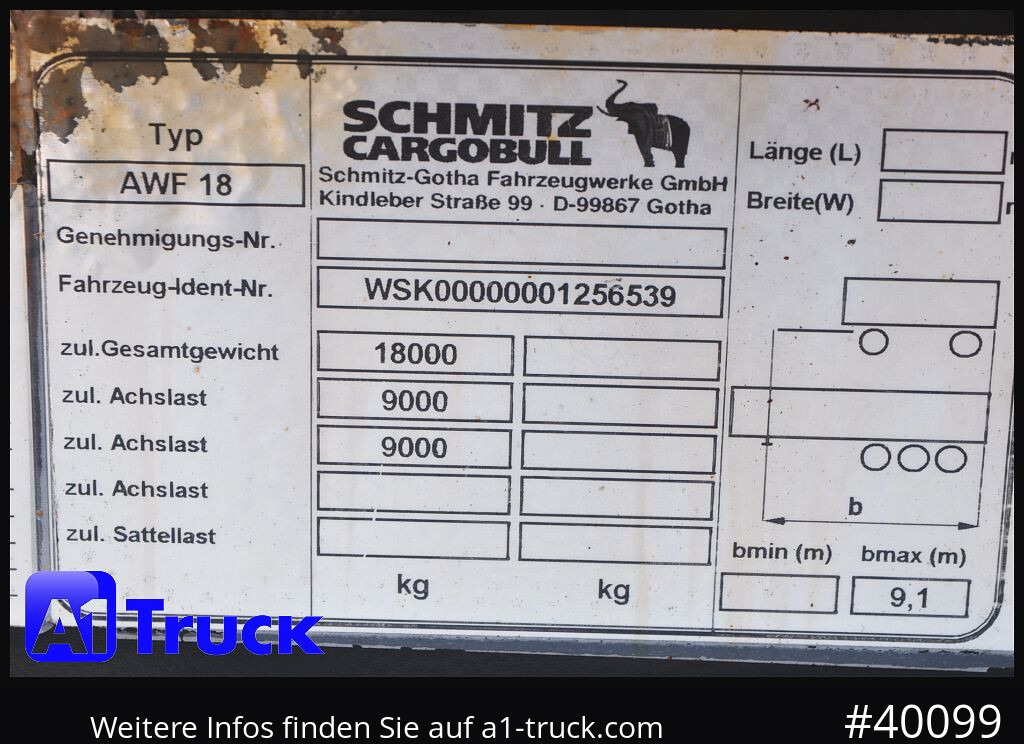 Camião SCHMITZ AWF 18, BDF Anhänger Standard 7,45