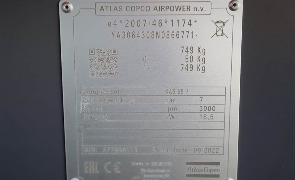 Compressor de ar Atlas Copco XAS 58-7 Valid inspection, *Guarantee! Diesel, Vol: foto 7
