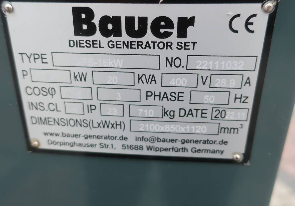 Gerador elétrico Bauer GFS-16KW 20KVA ATS Diesel Generator 400/230V NEW: foto 10