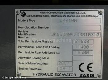 Hitachi ZX210W-3 - Escavadeira de rodas