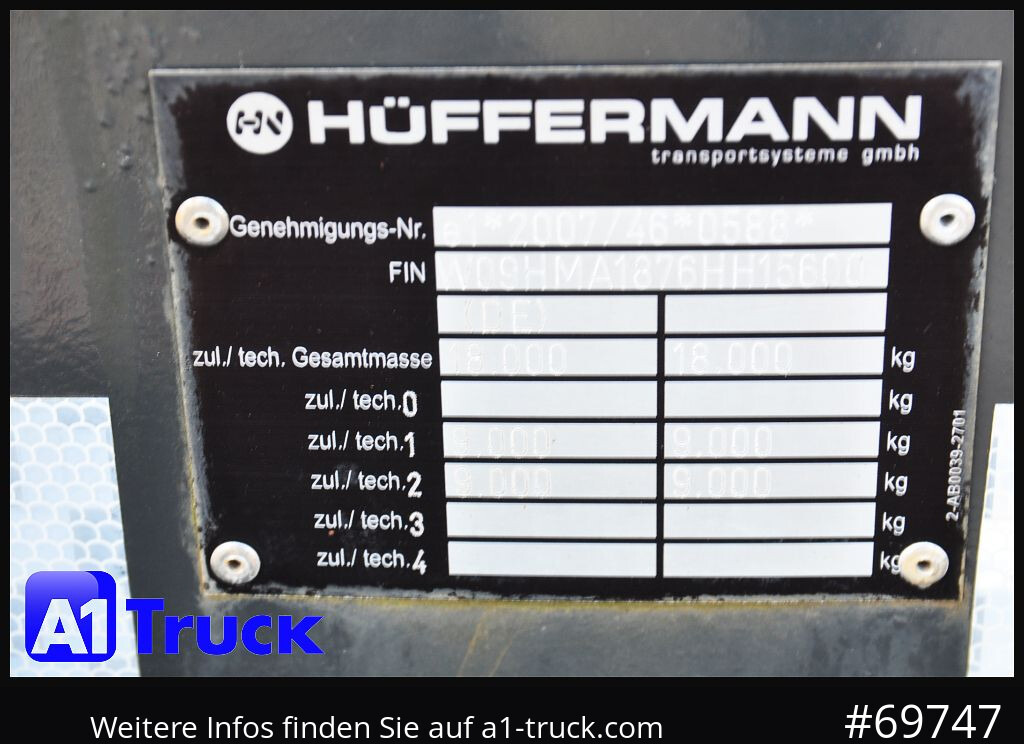 Reboque ampliroll/ Multibenne HUEFFERMANN HMA 18.76, Absetzer Luft, scheibenbremse