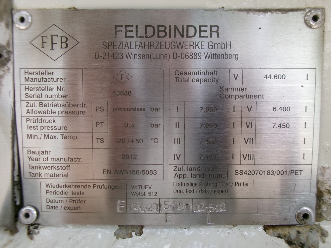Semi-reboque cisterna para transporte de combustível Feldbinder Fuel tank alu 44.6 m3 + pump: foto 24