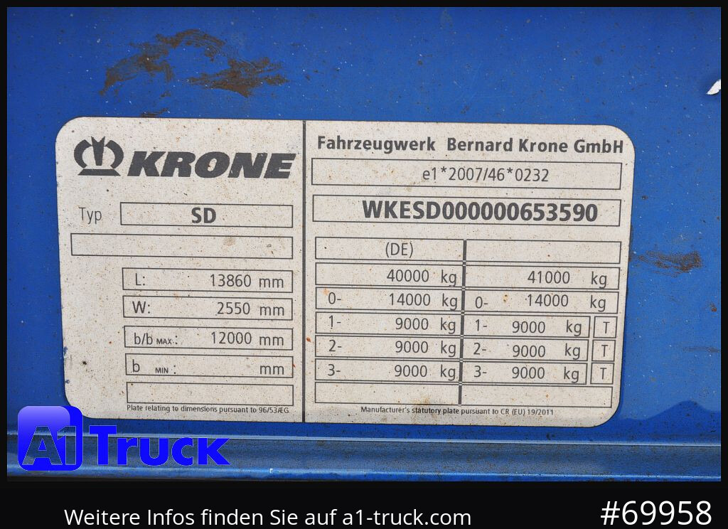 Semi-reboque de lona KRONE SD Tautliner, Code XL, BPW, Coil, 1 Vorbesitzer