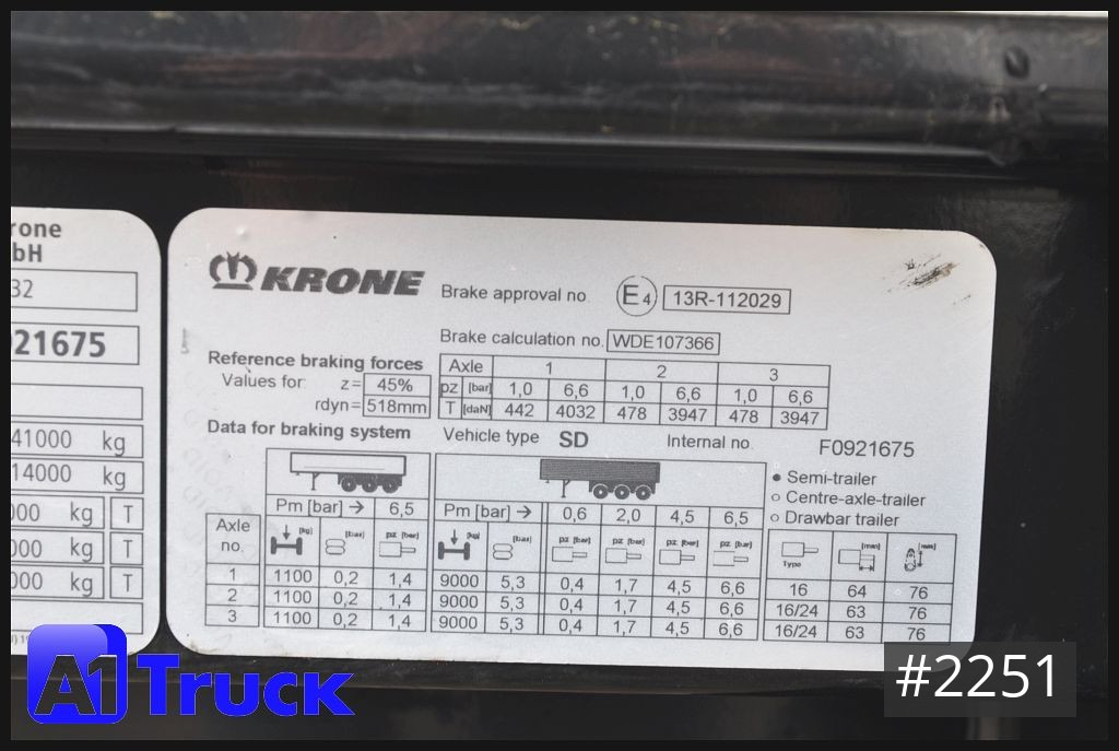 Semi-reboque de lona KRONE SD Tautliner, Standard, Code XL,