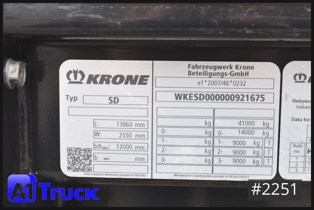 Semi-reboque de lona KRONE SD Tautliner, Standard, Code XL,