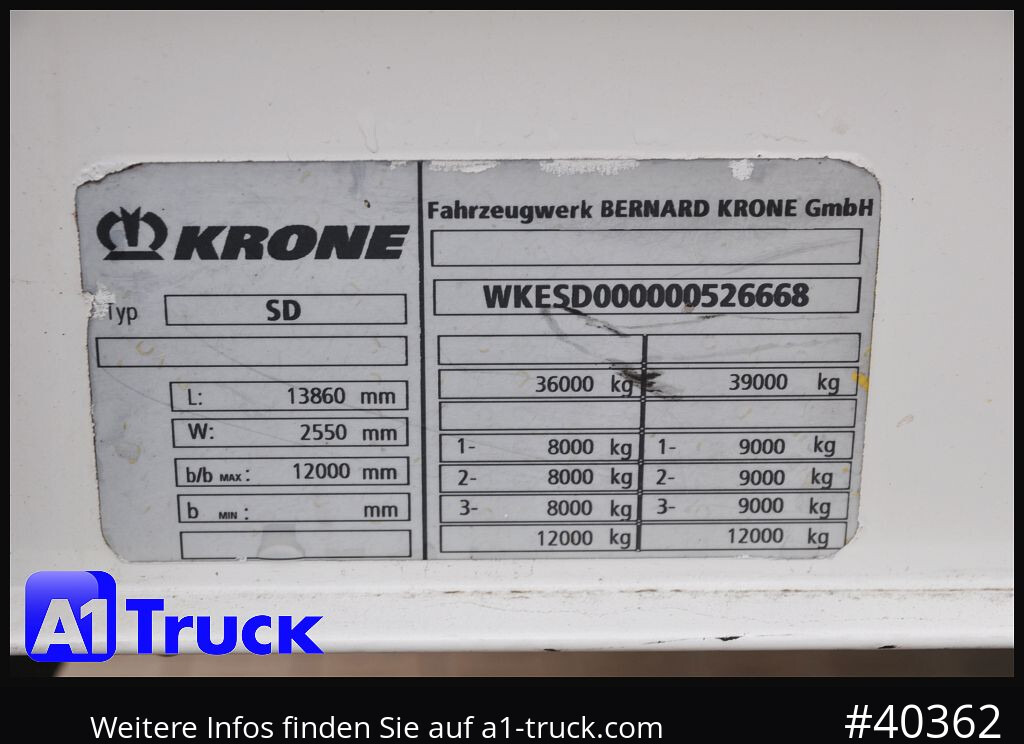 Semi-reboque de lona KRONE SD Tautliner, Standard, Liftachse