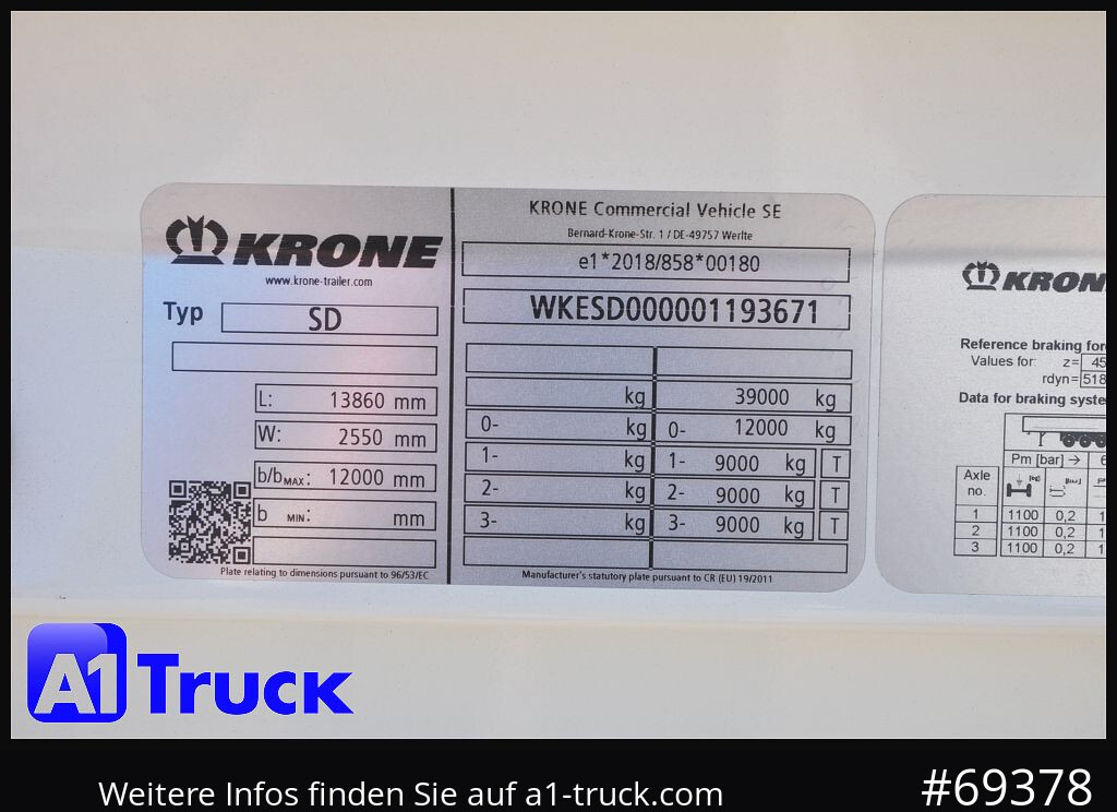 Semi-reboque furgão KRONE SD Koffer, Liftachse, Code XL, VDI 2700, SOFORT