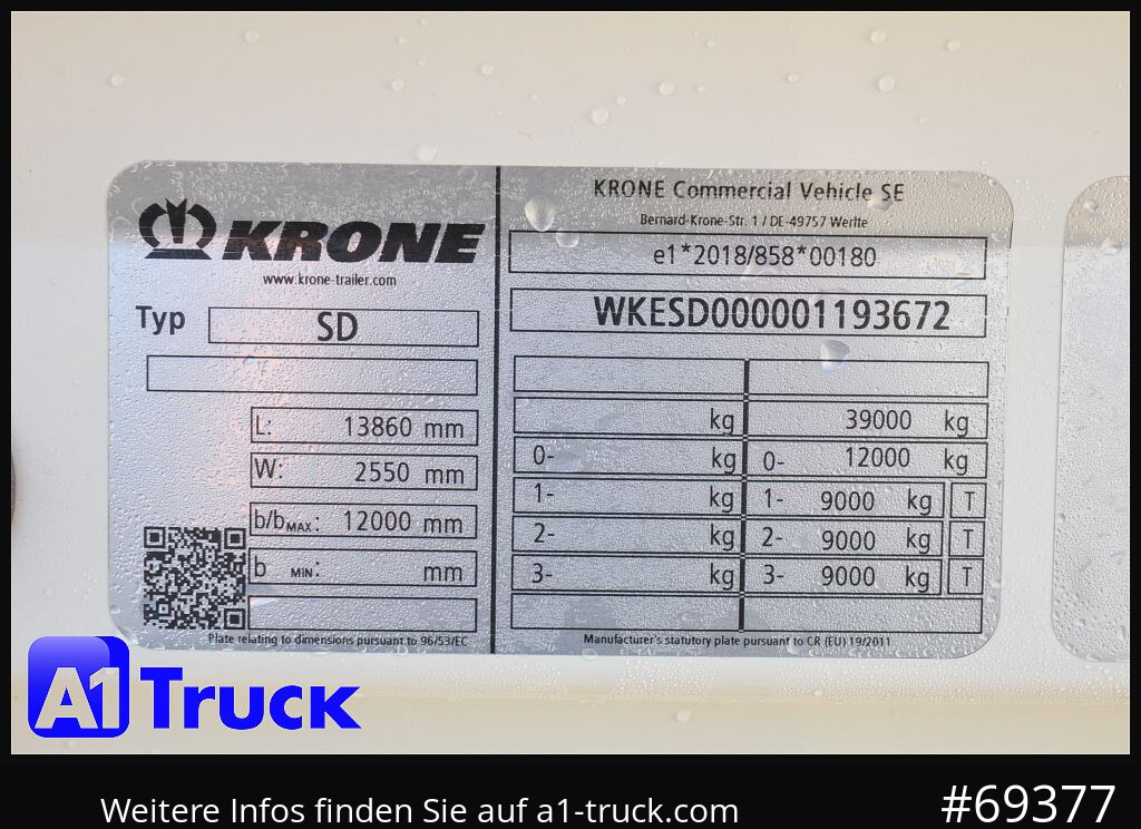 Semi-reboque furgão KRONE SD Koffer, Liftachse, Code XL, VDI 2700, SOFORT