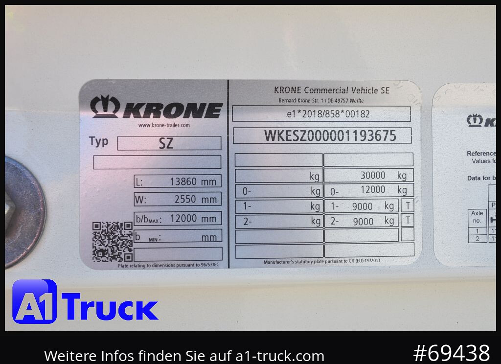 Semi-reboque furgão KRONE SZ 2 achs Koffer, Code XL, VDI 2700, SOFORT