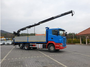 Camião de caixa aberta/ Plataforma, Camião grua Scania R 400 LB 6x2 HDS Budowlanka Widły Oś Skrętna Super Stan: foto 4