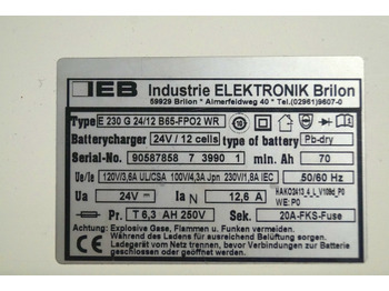 Bateria automotiva para Equipamento de movimentação IEB 90587858 | IEB charger EFG 230 G 24/12 B65-FP02 WR 24V12,6A 220V 50/60Hz fro: foto 2 Bateria automotiva para Equipamento de movimentação IEB 90587858 | IEB charger EFG 230 G 24/12 B65-FP02 WR 24V12,6A 220V 50/60Hz fro: foto 2