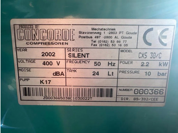 Compressor de ar Airmec Concorde CXS 30 Elektrische Zuigercompressor 3 PK 400 L / min 10 Bar Silent As New !: foto 3