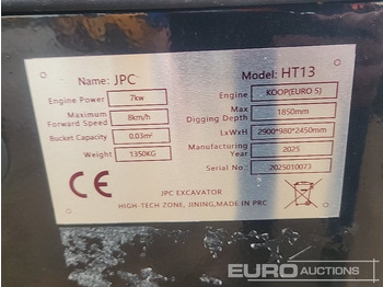 Mini escavadeira Unused 2025 JPC HT13: foto 2 Mini escavadeira Unused 2025 JPC HT13: foto 2
