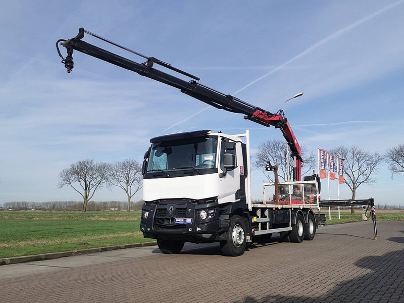 Camião de caixa aberta/ Plataforma, Camião grua Renault C 380 fassi f195a, 4x hydr: foto 1