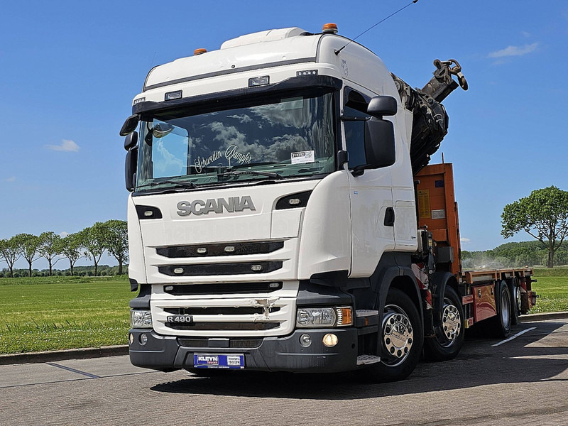 Scania R490 HMF 6020 - Camião de caixa aberta/ Plataforma, Camião grua: foto 1 Scania R490 HMF 6020 - Camião de caixa aberta/ Plataforma, Camião grua: foto 1