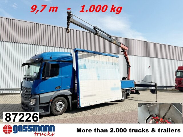 Mercedes-Benz Actros 1836 L 4x2, Glastransporter, Heckkran - Camião de caixa aberta/ Plataforma, Camião grua: foto 1 Mercedes-Benz Actros 1836 L 4x2, Glastransporter, Heckkran - Camião de caixa aberta/ Plataforma, Camião grua: foto 1