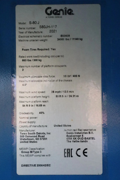 Plataforma articulada Genie S-80 J | 26.5 METER | 300 KG | LOW HOURS: foto 20 Plataforma articulada Genie S-80 J | 26.5 METER | 300 KG | LOW HOURS: foto 20