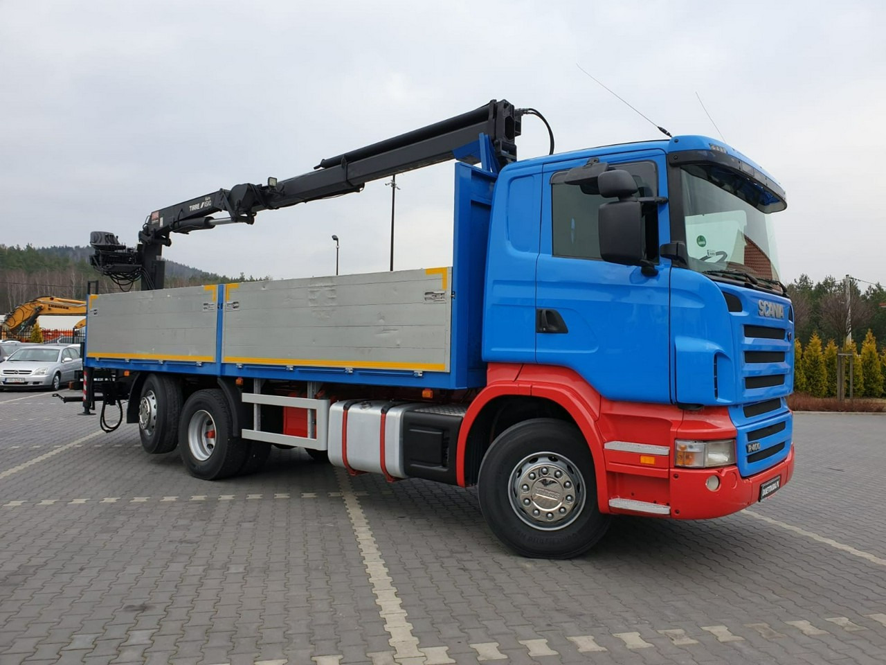Camião de caixa aberta/ Plataforma, Camião grua Scania R 400 LB 6x2 HDS Budowlanka Widły Oś Skrętna Super Stan: foto 14