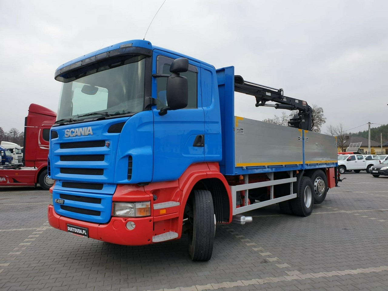 Camião de caixa aberta/ Plataforma, Camião grua Scania R 400 LB 6x2 HDS Budowlanka Widły Oś Skrętna Super Stan: foto 18