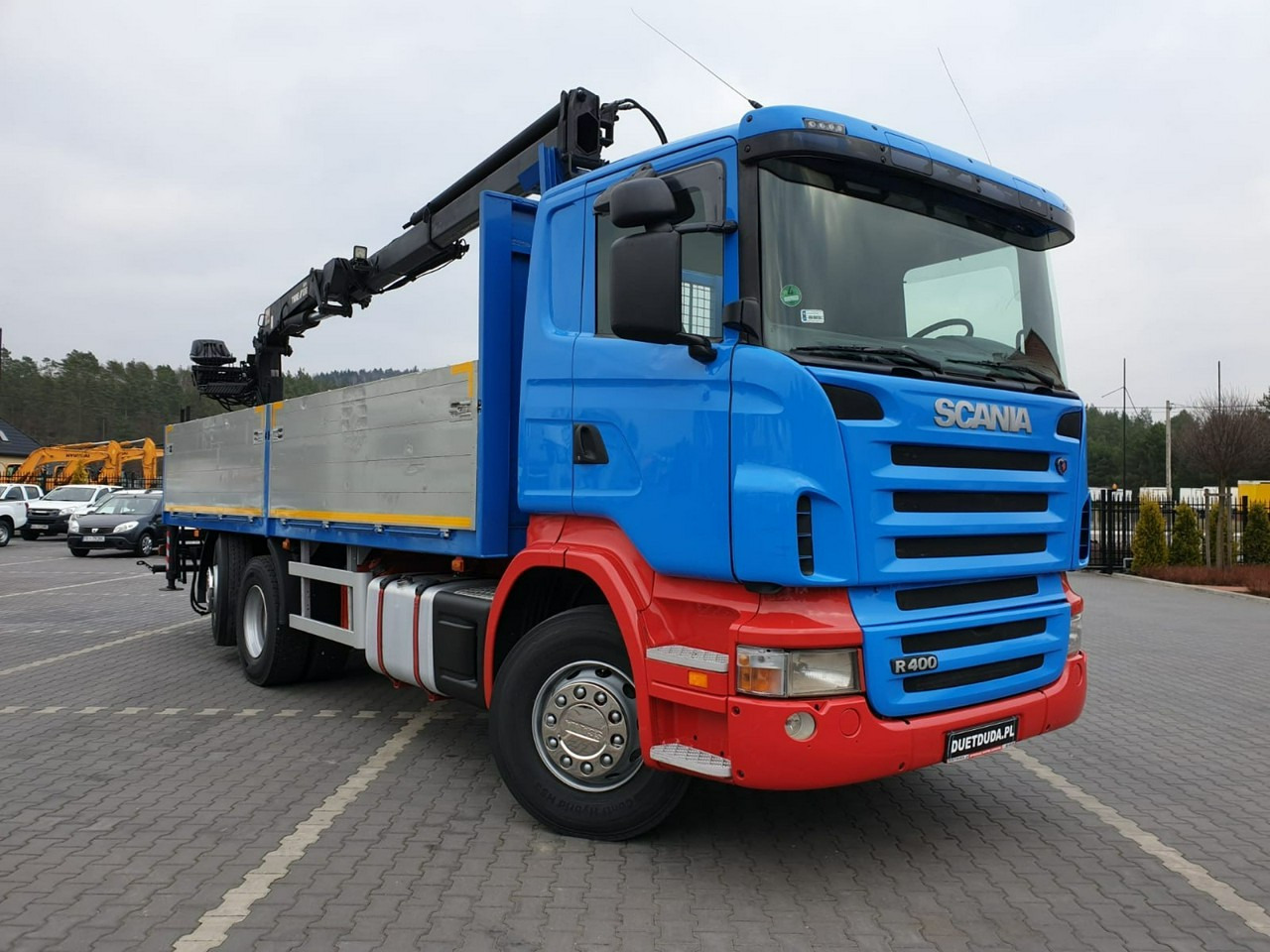 Camião de caixa aberta/ Plataforma, Camião grua Scania R 400 LB 6x2 HDS Budowlanka Widły Oś Skrętna Super Stan: foto 16