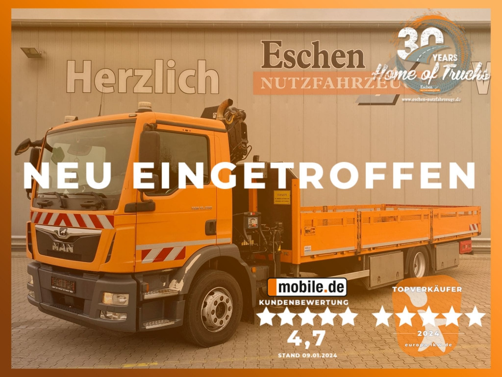 MAN TGM 15.290 4x2 BL / HIAB Faltkran - Camião de caixa aberta/ Plataforma, Camião grua: foto 1 MAN TGM 15.290 4x2 BL / HIAB Faltkran - Camião de caixa aberta/ Plataforma, Camião grua: foto 1