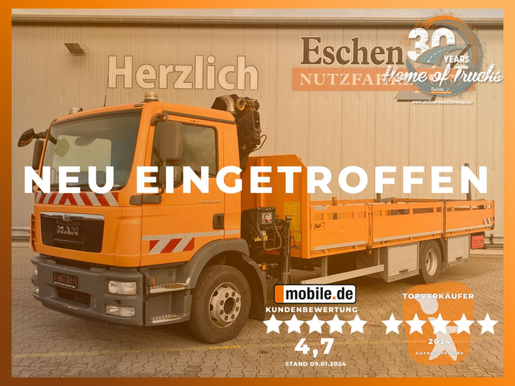 MAN TGM 15.290 4x2 BL / HIAB Faltkran - Camião de caixa aberta/ Plataforma, Camião grua: foto 1 MAN TGM 15.290 4x2 BL / HIAB Faltkran - Camião de caixa aberta/ Plataforma, Camião grua: foto 1