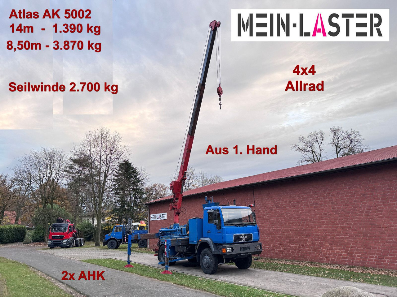 MAN 18.232 4x4 Atlas AK 5002 14m 1.390 kg Seilwinde - Camião grua: foto 1 MAN 18.232 4x4 Atlas AK 5002 14m 1.390 kg Seilwinde - Camião grua: foto 1