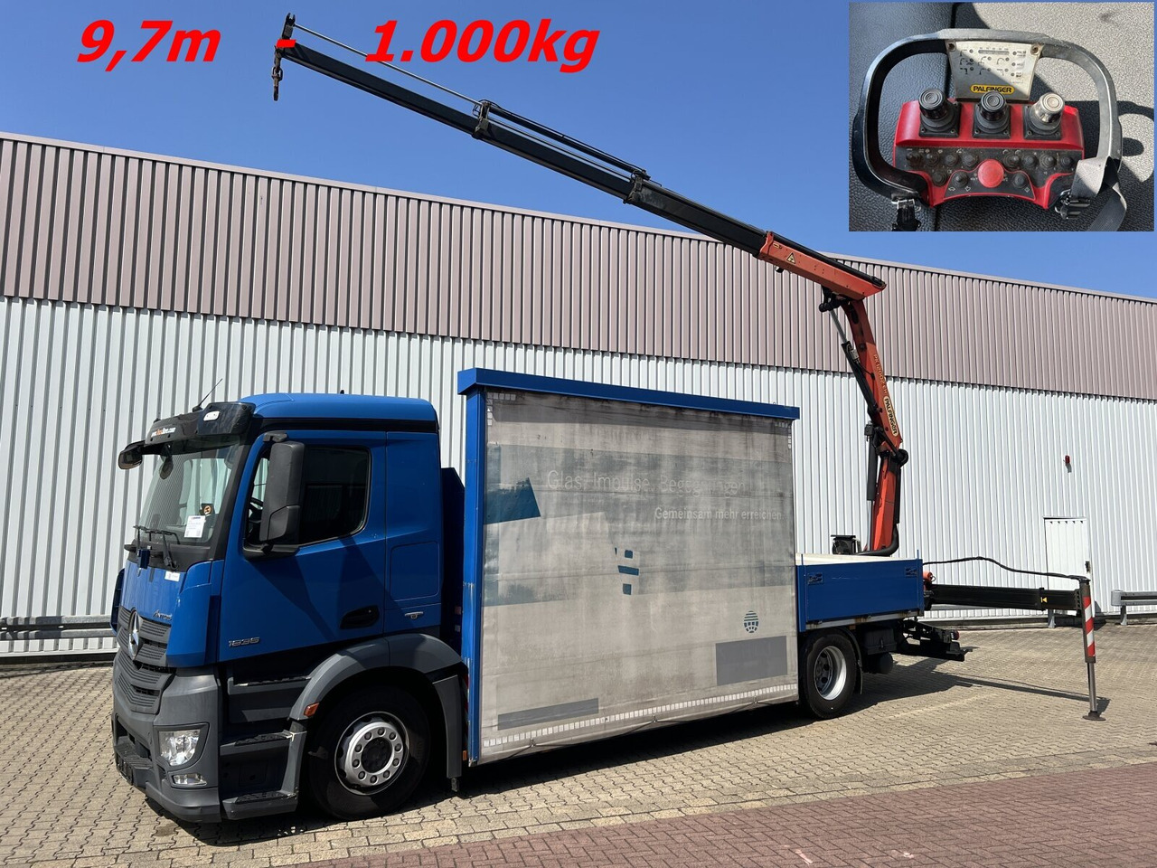 Mercedes-Benz Antos 1836 L 4x2 Antos 1836 L 4x2, Glastransporter, Heckkran Palfinger Pk 12002-EH, Funk - Camião grua: foto 1 Mercedes-Benz Antos 1836 L 4x2 Antos 1836 L 4x2, Glastransporter, Heckkran Palfinger Pk 12002-EH, Funk - Camião grua: foto 1