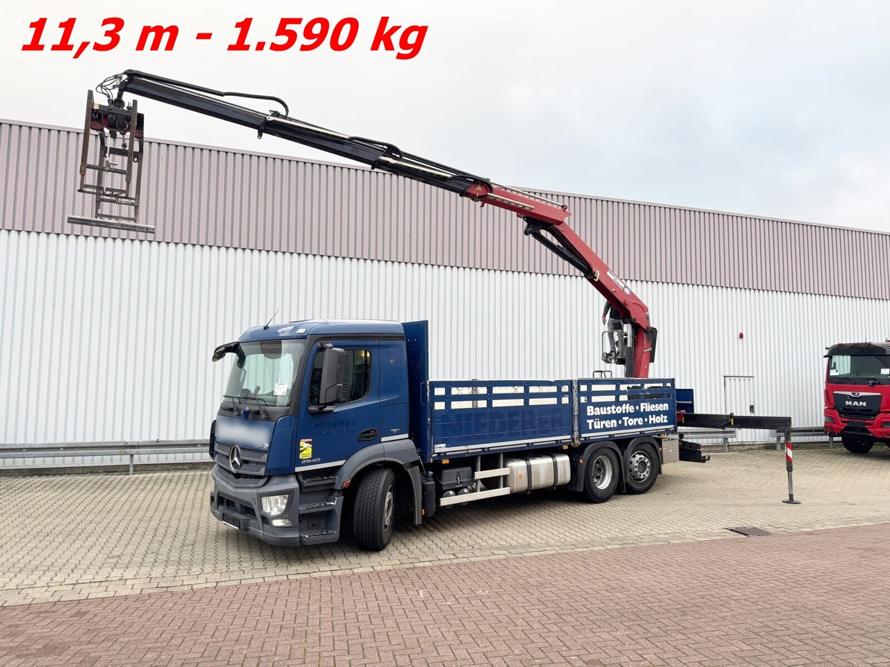 Mercedes-Benz Antos 2540 L 6x2 Antos 2540 L 6x2, Lenkachse, HMF 2110-L3 Heckkran - Camião grua, Camião de caixa aberta/ Plataforma: foto 1 Mercedes-Benz Antos 2540 L 6x2 Antos 2540 L 6x2, Lenkachse, HMF 2110-L3 Heckkran - Camião grua, Camião de caixa aberta/ Plataforma: foto 1