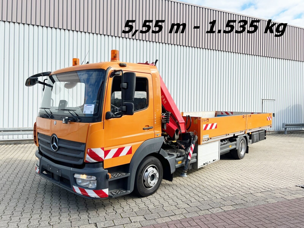 Mercedes-Benz Atego 1023 L 4x2 Atego 1023 L 4x2 mit Kran Fassi F85B.0.21 - Camião grua, Camião de caixa aberta/ Plataforma: foto 1 Mercedes-Benz Atego 1023 L 4x2 Atego 1023 L 4x2 mit Kran Fassi F85B.0.21 - Camião grua, Camião de caixa aberta/ Plataforma: foto 1