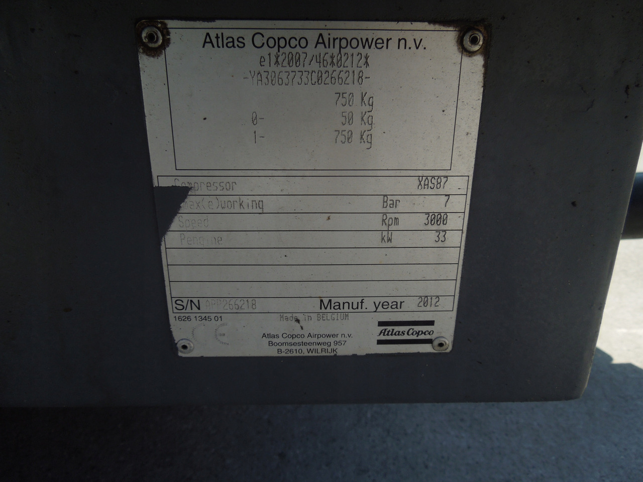 Compressor de ar Atlas Copco XAS87: foto 7