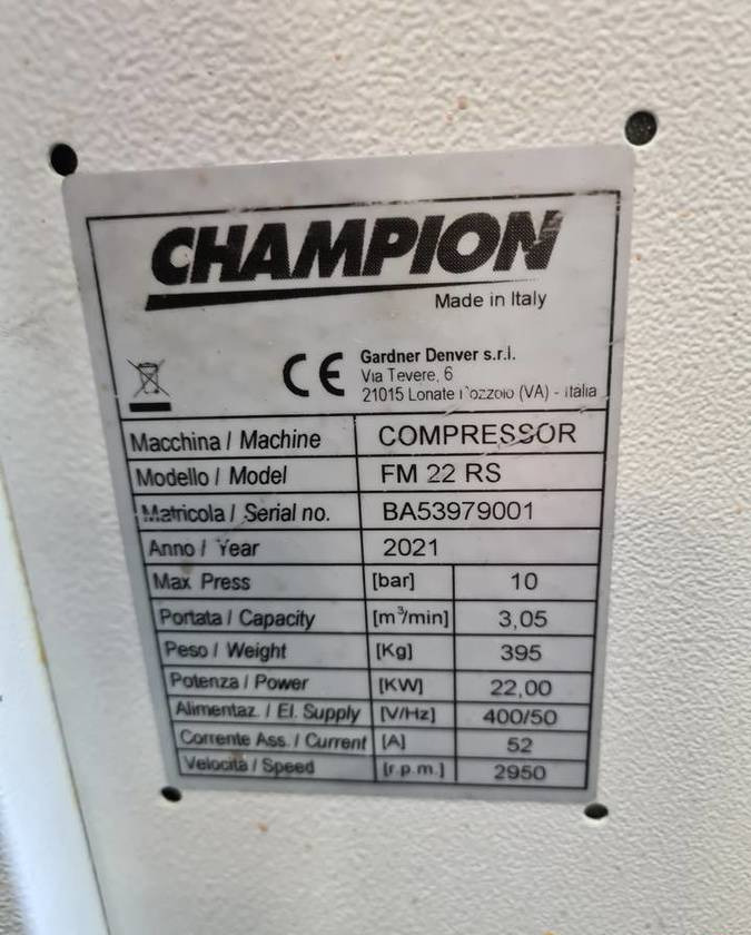 Compressor de ar Kompresor śrubowy GARDNER DENVER CHAMPION FM22RS, 2021r, 22 kw, Falownik: foto 6