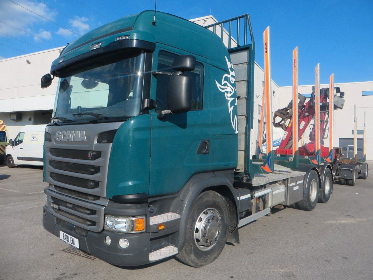 Scania G450 6x4Timber - Camião de transporte de madeira, Camião grua: foto 1 Scania G450 6x4Timber - Camião de transporte de madeira, Camião grua: foto 1
