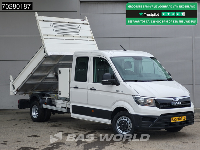 MAN TGE 5.120 Kipper met Kist Dubbel Cabine Dubbellucht 3,5t Trekhaak Navi Airco Cruise Euro6 Tipper Kipper Benne Airco Dubbel cabine Trekhaak - Carrinha basculante: foto 1 MAN TGE 5.120 Kipper met Kist Dubbel Cabine Dubbellucht 3,5t Trekhaak Navi Airco Cruise Euro6 Tipper Kipper Benne Airco Dubbel cabine Trekhaak - Carrinha basculante: foto 1
