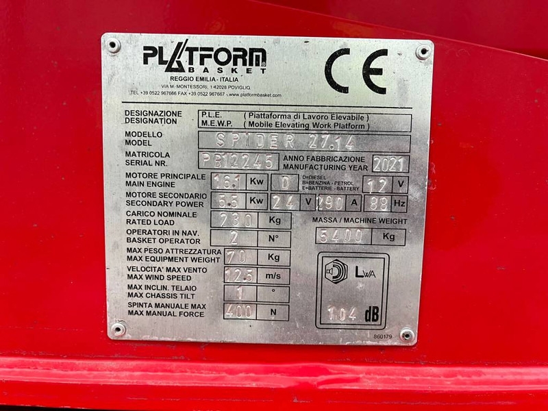 Platform Basket Spider 27.14 - Plataforma articulada: foto 5 Platform Basket Spider 27.14 - Plataforma articulada: foto 5