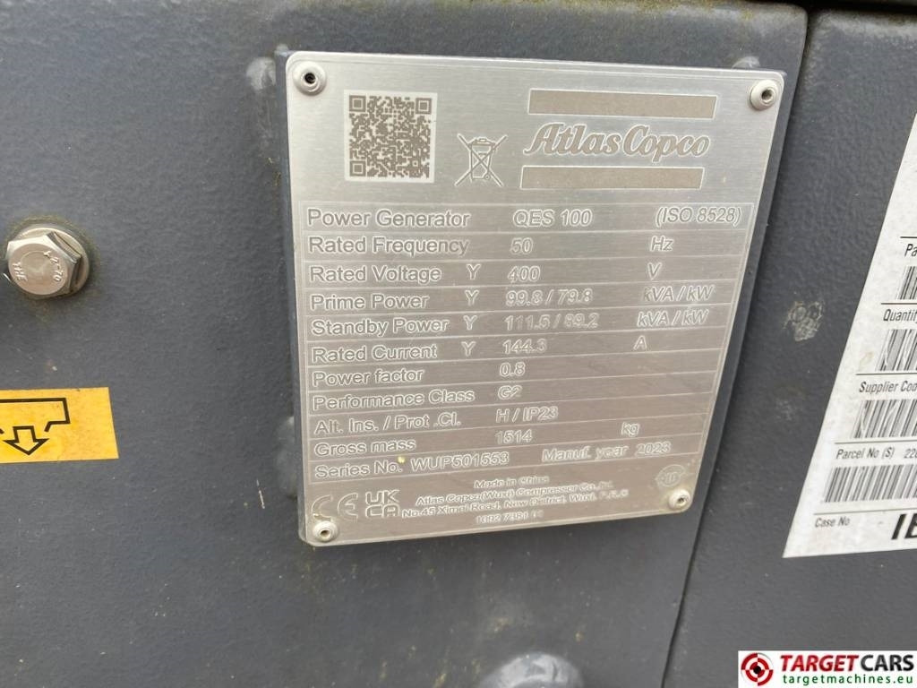 Gerador elétrico novo Atlas Copco QES100 Diesel 100KVA Generator 400/230V Unused: foto 10