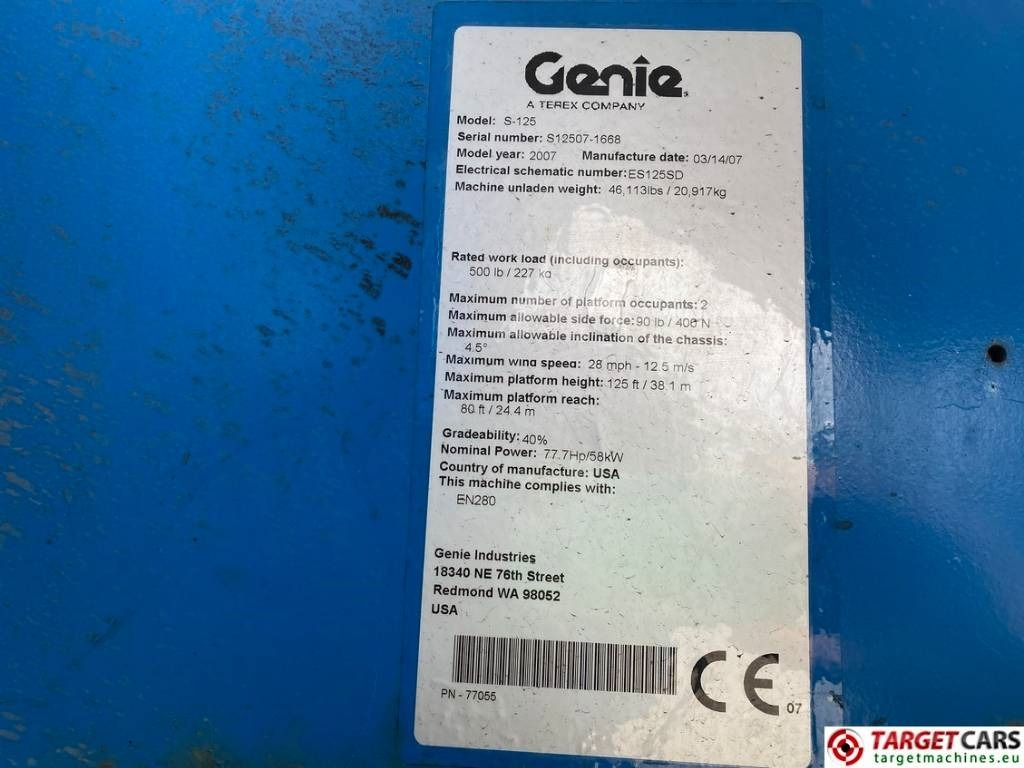Plataforma telescópica Genie S-125 Telescopic 4x4x4 Diesel Boom WorkLift 4010cm: foto 10