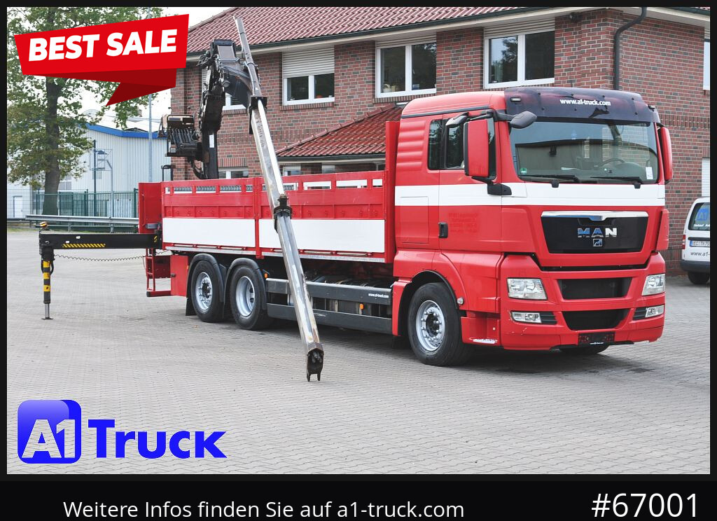 MAN TGX 26.400, Hiab Kran, Lenk-Liftachse, - Camião grua, Camião de caixa aberta/ Plataforma: foto 1 MAN TGX 26.400, Hiab Kran, Lenk-Liftachse, - Camião grua, Camião de caixa aberta/ Plataforma: foto 1
