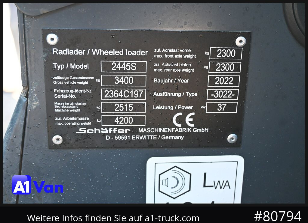 SCHAEFFER Schäffer 2445S Hoflader, Gabel, 127 Bstd. - Pá carregadora de rodas: foto 4 SCHAEFFER Schäffer 2445S Hoflader, Gabel, 127 Bstd. - Pá carregadora de rodas: foto 4