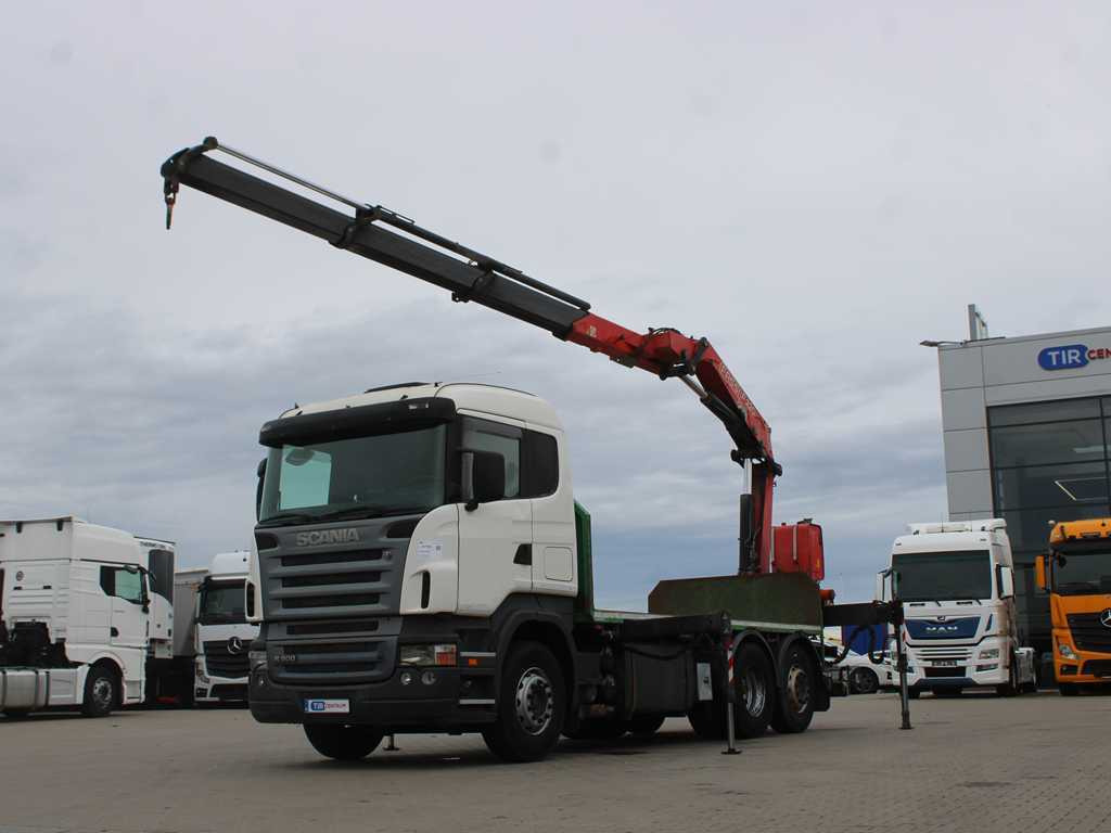 Scania R 500, 6X2, EURO 4, OPTICRUISE, HYDRAULIC ARM FASSI F220A.23 - Camião de caixa aberta/ Plataforma, Camião grua: foto 1 Scania R 500, 6X2, EURO 4, OPTICRUISE, HYDRAULIC ARM FASSI F220A.23 - Camião de caixa aberta/ Plataforma, Camião grua: foto 1
