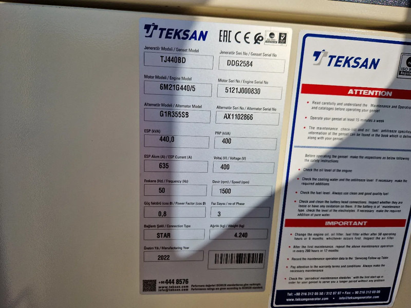Baudouin Teksan TJ440BD generator 440 kVA Baudouin 6-cilinder UNUSED - Gerador elétrico: foto 5 Baudouin Teksan TJ440BD generator 440 kVA Baudouin 6-cilinder UNUSED - Gerador elétrico: foto 5